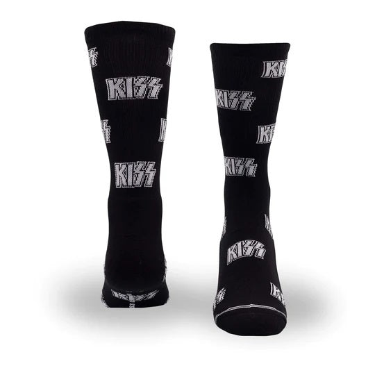 Perris Licensed KISS "All Over Logo" Large Crew Socks in Black (1-Pair)