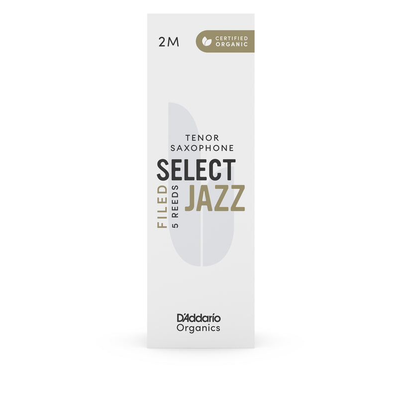 D'Addario Organic Select Jazz Filed Tenor Saxophone Reeds, Strength 2 Medium, 5-pack