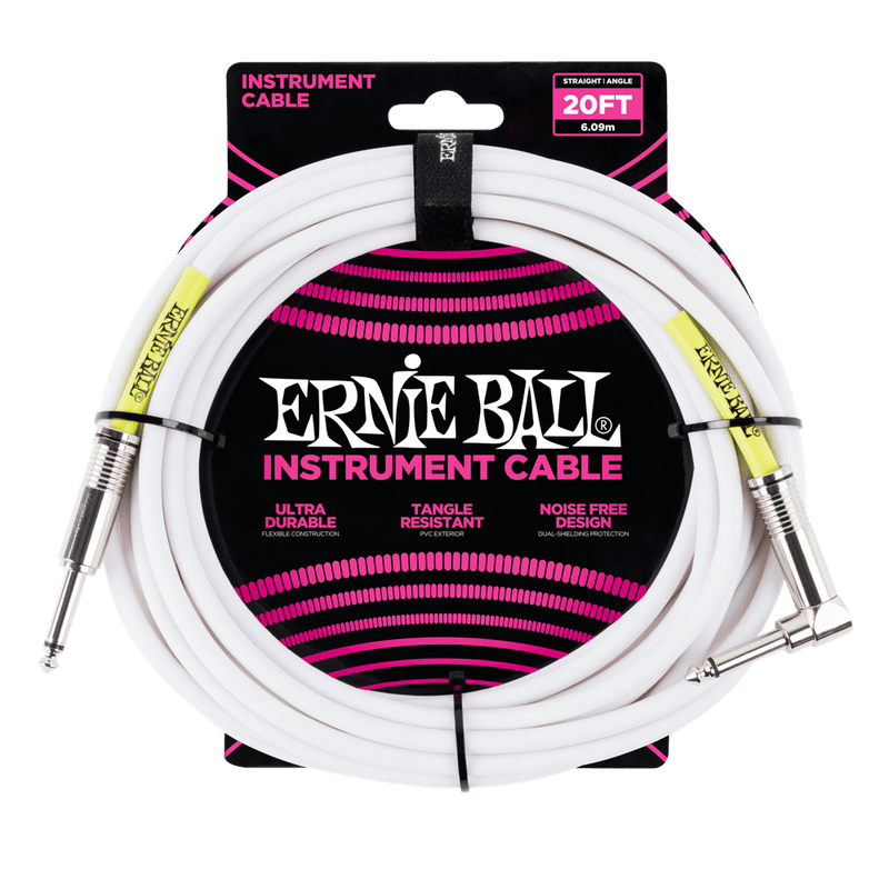 Ernie Ball 6 MetersStraight / Angle Instrument Cable, White