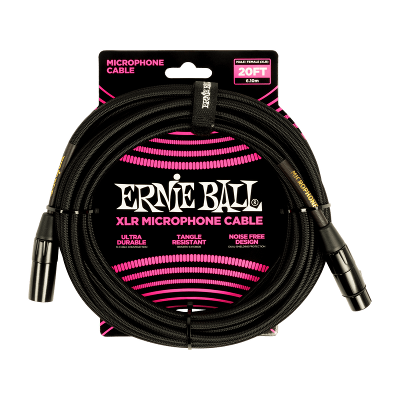 20ft Braided Male Female XLR Microphone Cable Black