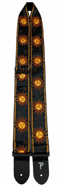Perris 2" Jacquard Guitar Strap with Yellow Suns On Black backing design