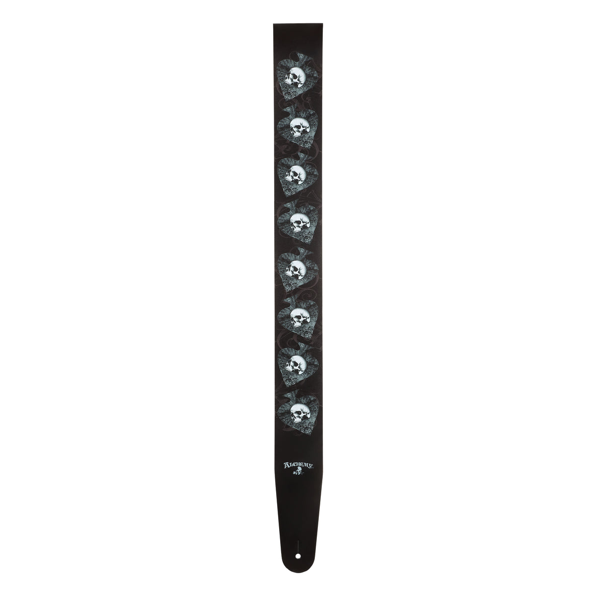 D'Addario Alchemy Leather Guitar Strap, Skulls in Spades