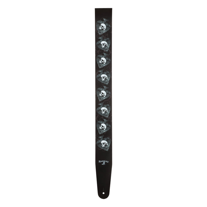 D'Addario Alchemy Leather Guitar Strap, Skulls in Spades