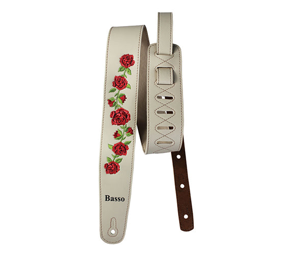 Basso Guitar Strap - Synthetic Beige Floral Embroidered VTFL03