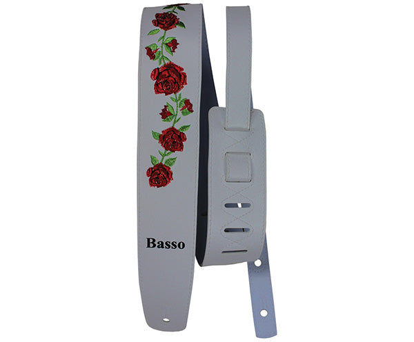 Basso Guitar Strap - Synthetic LightGrey Floral Embroidered VTFL04