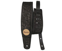 Basso Guitar Strap - Floral Embossed Black Leather VTSL52