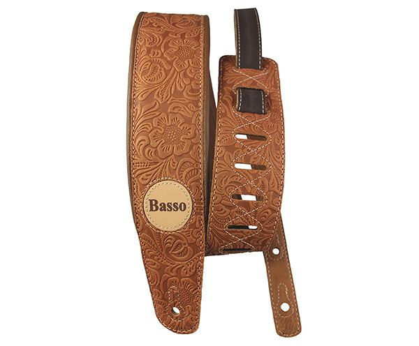 Basso Guitar Strap - Floral Leather Whiskey VTSL83