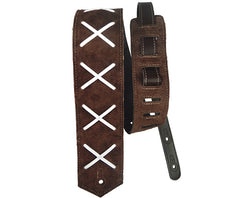 Basso Guitar Strap - Leather X Pattern Dark Brown DG02