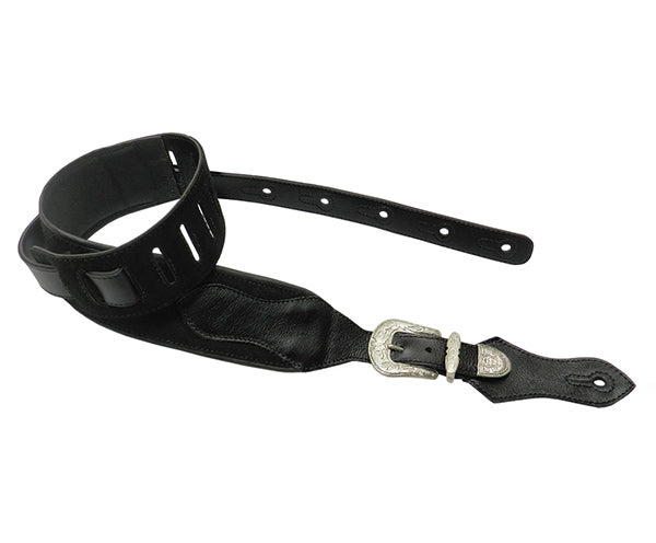 Basso Guitar Strap - Country w/buckle Black Leather DA253