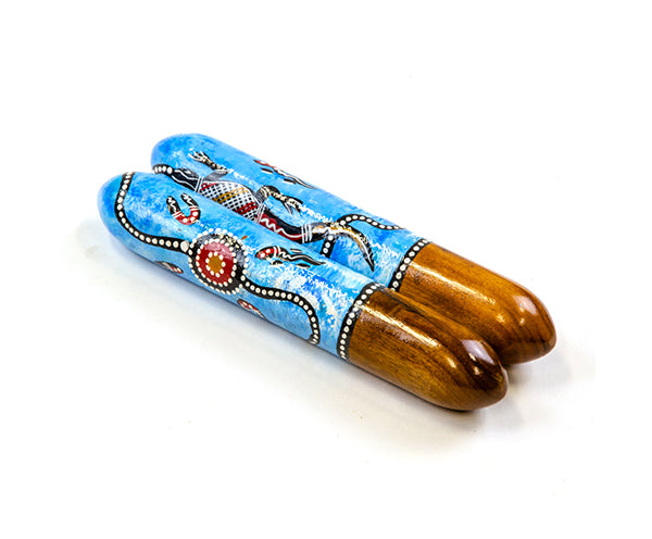 Clap Sticks - Rounded Stick. Traditional Artwork. Approx 21cm
