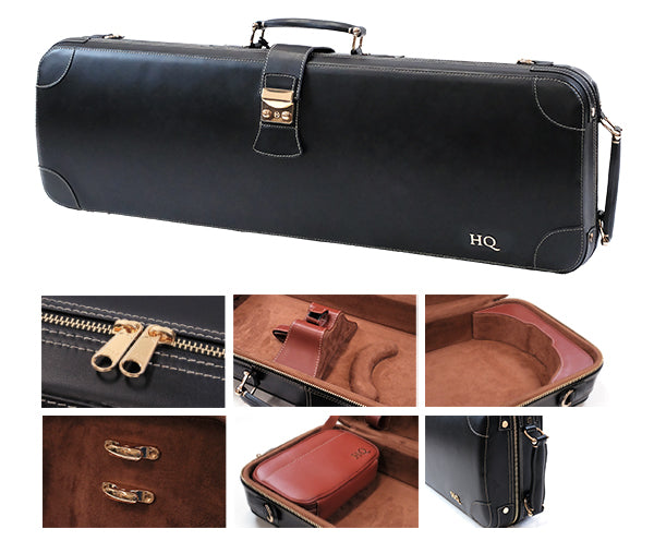 HQ Prestige Italian Leather Oblong Violin Case - Black
