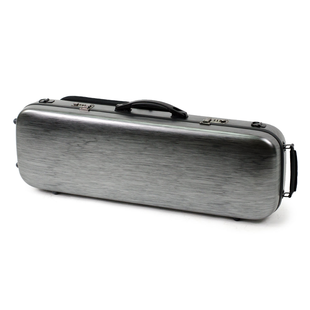 HQ PC Oblong Violin Case Brushed Silver & Black