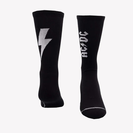 Perris Licensed AC/DC "Lightning Strikes" Large Crew Socks in Black (1-Pair)