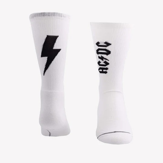 Perris Licensed AC/DC "Lightning Strikes" Large Crew Socks in White (1-Pair)