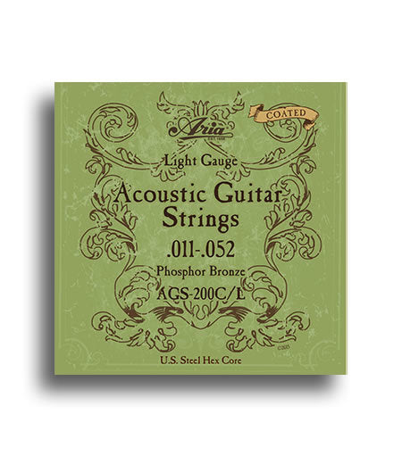 Aria Coated Phosphor Bronze Light Gauge Guitar String Set (11-52)