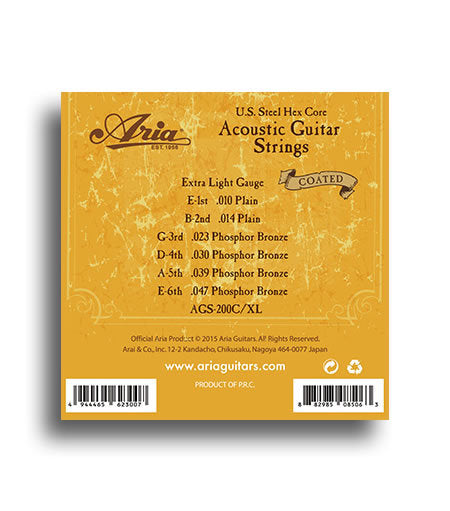 Aria Coated Phosphor Bronze Extra Light Gauge Guitar String Set (10-47)