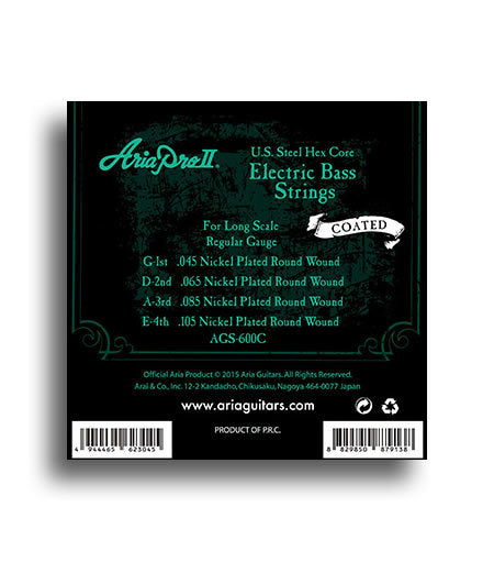 Aria Electric Bass Regular Gauge Long Scale Coated String Set (45-105)