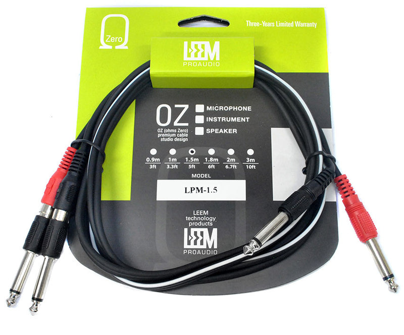 Leem 1.5m Interconnect Cable (2 x 1/4" Mono Plugs - 2 x RCA Jacks or 2 x 1/4" Mono Plugs - 2 x 1/4" Mono Plugs)