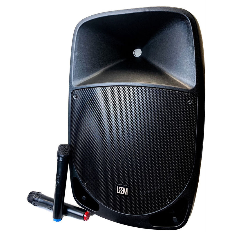 Leem PR-15HR Rechargeable Portable PA Speaker, Active 120W, 2-Way, 15" PA Speaker System with Wireless Mics