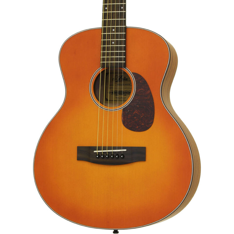 Aria 100 Series "Lil' Aria" Short Scale Acoustic Guitar in Matte Orange Sunburst