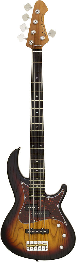 Aria 313MK2 Detroit Series 5-String Electric Bass Guitar in Open-Pore Sunburst Finish