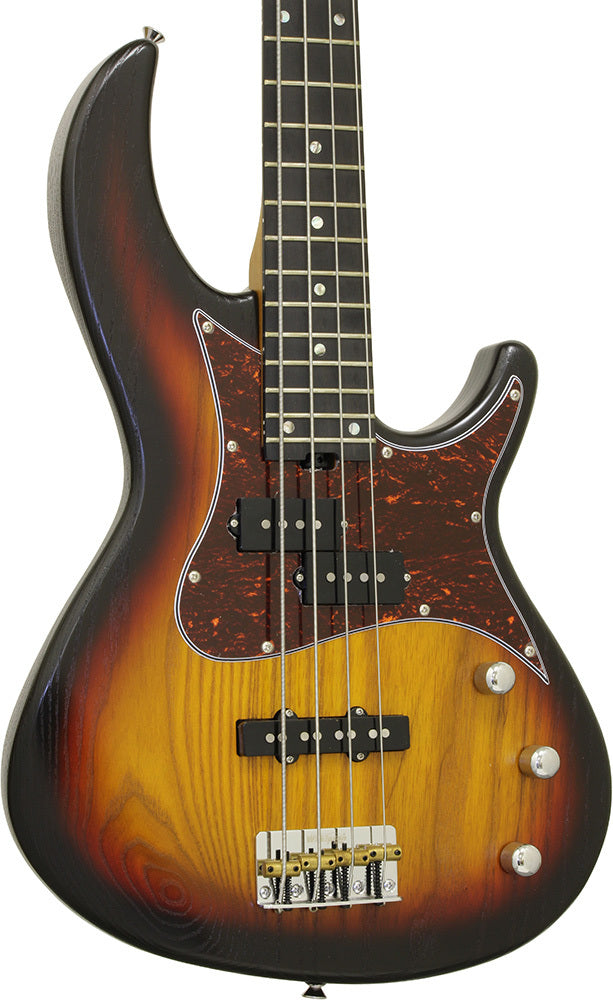 Aria 313MK2 Detroit Series 4-String Electric Bass Guitar in Open-Pore Sunburst Finish