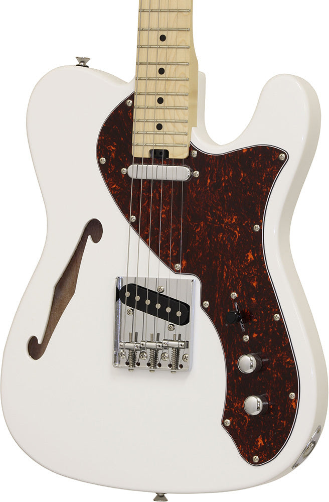 Aria 615-TL Series Semi-Hollow Electric Guitar in White Gloss