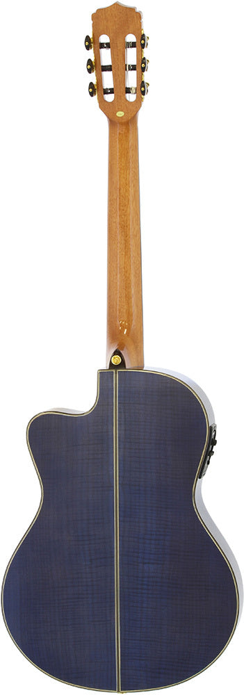 Aria A48 Series AC/EL Classical/Nylon String Thin Body Guitar with Cutaway in See-Thru Blue