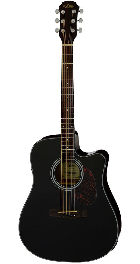 Aria ADW-01 Series Dreadnought AC/EL Guitar with Cutaway in Black Gloss Finish