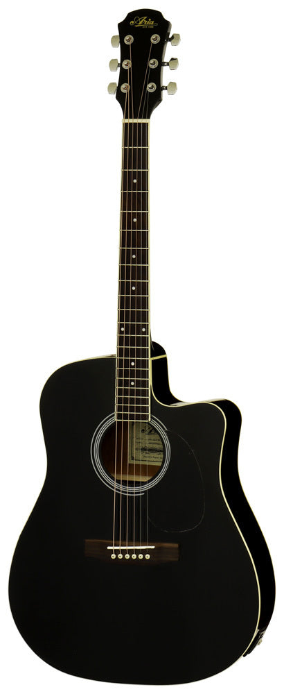 Aria AWN-15 Prodigy Series AC/EL Dreadnought Guitar with Cutaway in Black