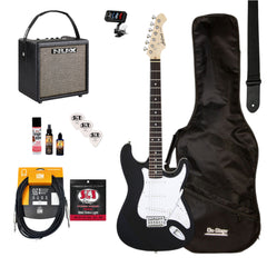 Aria/NU-X Deluxe Electric Guitar Pack in Black w/Nu-X Mighty8 Portable Guitar Amp