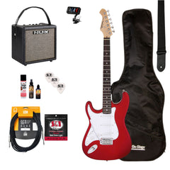 Aria/NU-X Deluxe Left Handed Electric Guitar Pack in Candy Apple Red w/Nu-X Mighty8 Portable Guitar Amp