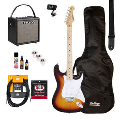 Aria/NU-X Deluxe Electric Guitar Pack in 3-Tone Sunburst w/Nu-X Mighty8 Portable Guitar Amp