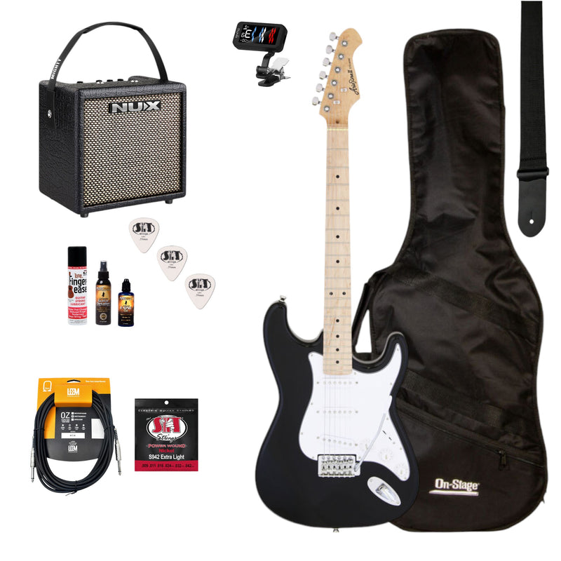 Aria/NU-X Deluxe Electric Guitar Pack in Black w/Nu-X Mighty8 Portable Guitar Amp