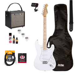 Aria/NU-X Deluxe Electric Guitar Pack in White w/Nu-X Mighty8 Portable Guitar Amp