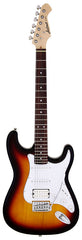 Aria STG-004 Series Electric Guitar in 3-Tone Sunburst with White Pickguard