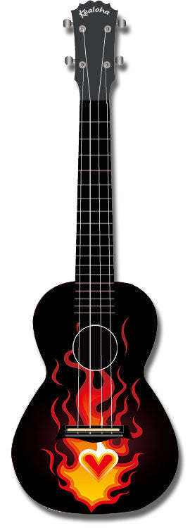 Kealoha "Flaming Heart" Design Concert Ukulele with Black ABS Resin Body