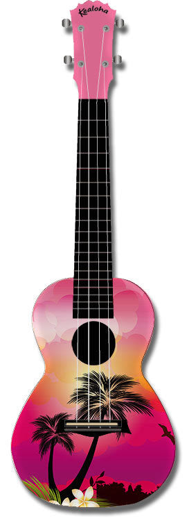 Kealoha "Sunset Palms" Design Concert Ukulele with Pink ABS Resin Body