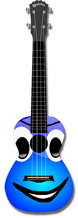 Kealoha "Smiley Blue Face" Design Concert Ukulele with Black ABS Resin Body