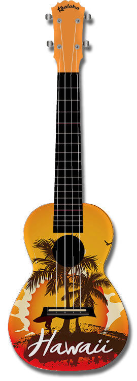 Kealoha "Hawaii Sunset" Design Concert Ukulele with Orange ABS Resin Body