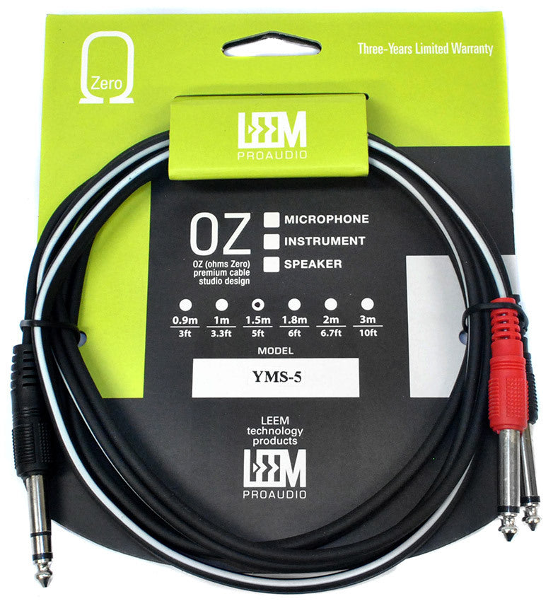 Leem 5ft Y-Cable (1/4" Straight TRS - 2 x 1/4" Straight TS)