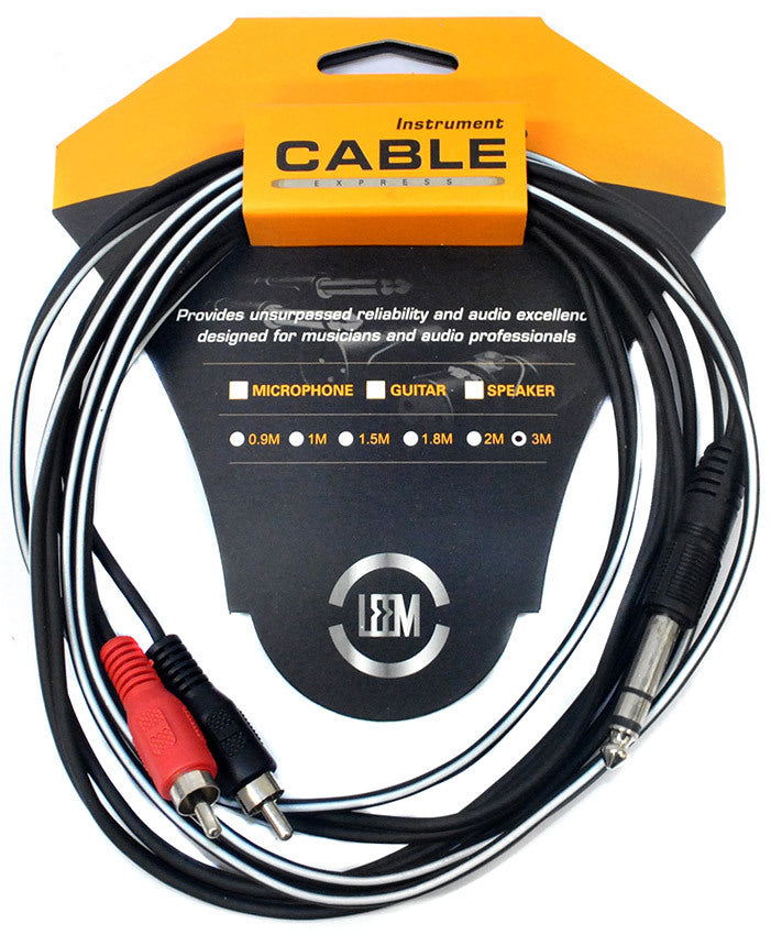Leem 10ft Y-Cable (1/4" Straight TRS - 2 x RCA Plugs)