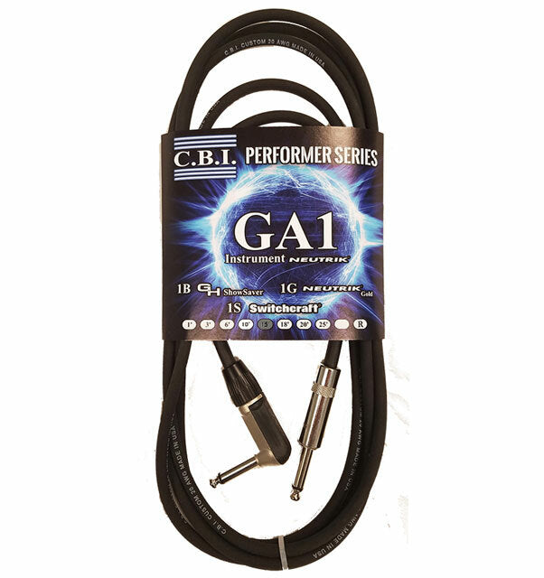 C.B.I. Cables GA1 Series 15ft Instrument Cable with 1 x Right Angle Jack