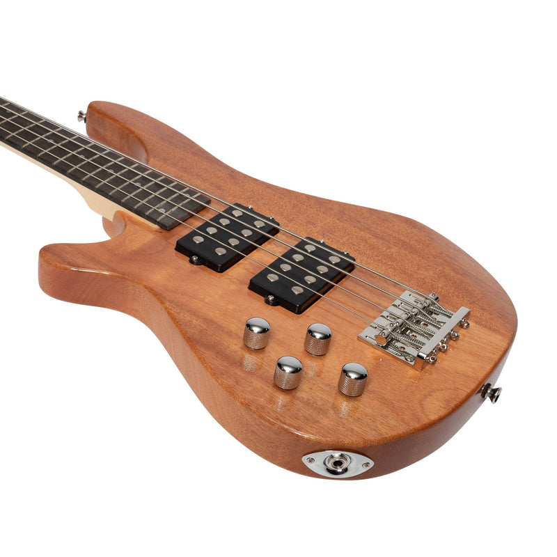 Casino '24 Series' Left Handed Mahogany Tune-Style Electric Bass Guitar and 15 Watt Amplifier Pack (Natural Gloss)