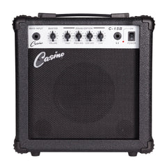 Casino '24 Series' Left Handed Tune-Style Electric Bass Guitar and 15 Watt Amplifier Pack (Black)