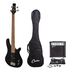 Casino '24 Series' Short Scale Tune-Style Electric Bass Guitar and 15 Watt Amplifier Pack (Black)