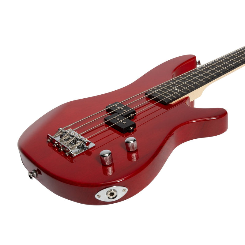 Casino '24 Series' Short Scale Tune-Style Electric Bass Guitar and 15 Watt Amplifier Pack (Transparent Wine Red)