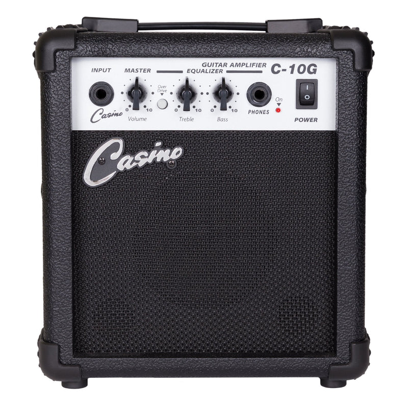 Casino ST-Style Electric Guitar and 10 Watt Amplifier Pack (Transparent Wine Red)