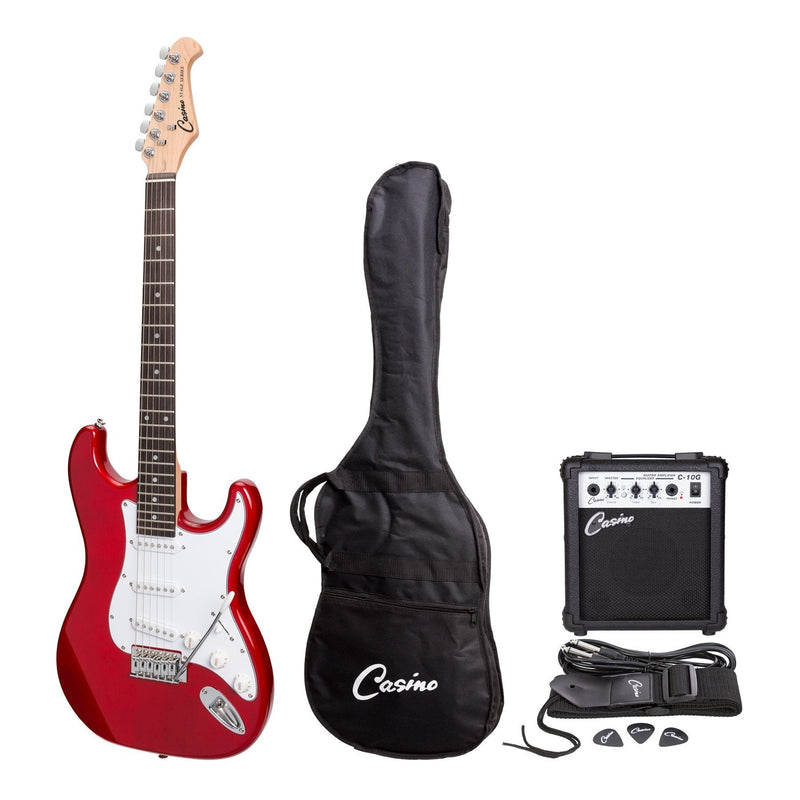 Casino ST-Style Electric Guitar and 10 Watt Amplifier Pack (Transparent Wine Red)