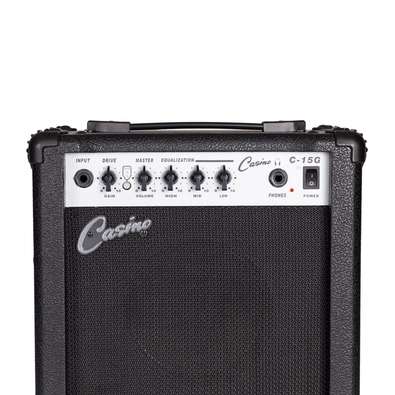 Casino ST-Style Electric Guitar and 15 Watt Amplifier Pack (Black)